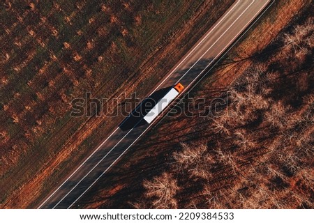 Semi-truck on the road from above, drone photography