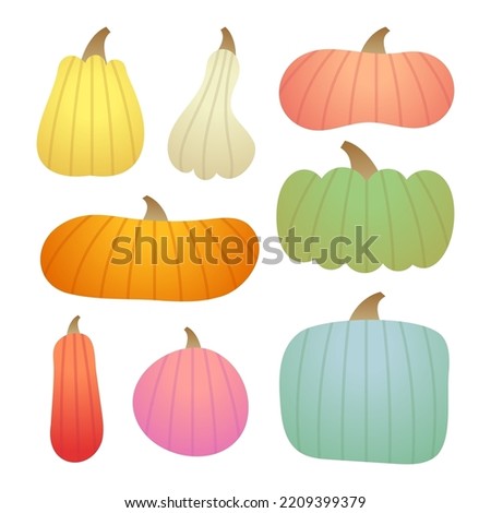 Colorful Pumpkins Harvest Set. Vector illustrations in cartoon style for your Autumn projects. Isolated on white background.