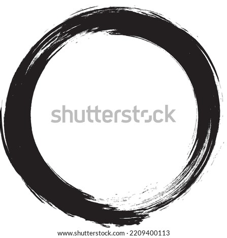 Black circle brush stroke vector isolated on white background. Black enso zen circle brush stroke. For stamp, seal, ink and paintbrush design template. Grunge hand drawn circle shape, vector