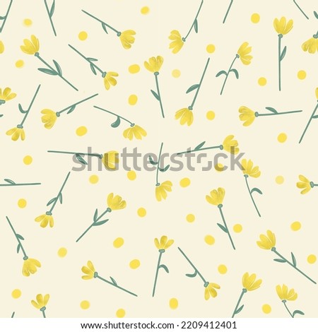 Beautiful and trendy Seamless Pattern with small watercolor yellow flower illustrations. Isolated. Hand drawn Botanical Floral Decoration Texture. Summer and spring motifs. Botanical painting for prin
