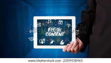 Person holding tablet, social network concept