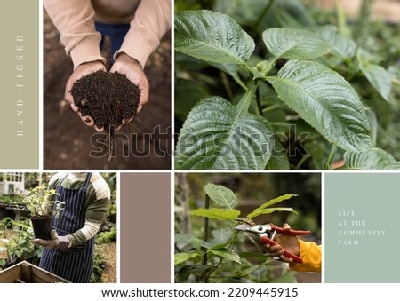 Composition of hand picked text over man in garden. Lifestyle and photo montage maker concept digitally generated image.