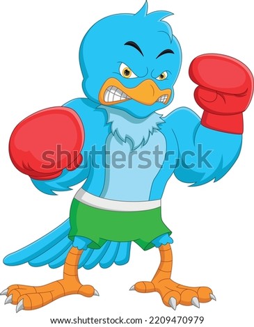 cute bird boxing cartoon on white background