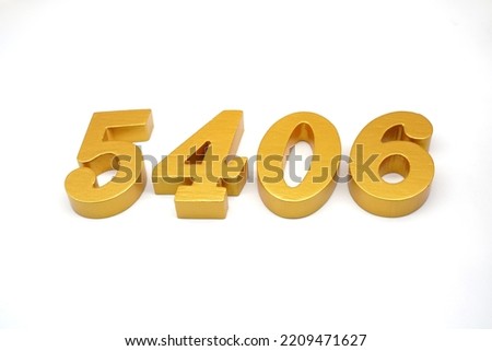   Number 5406 is made of gold-painted teak, 1 centimeter thick, placed on a white background to visualize it in 3D.                                 