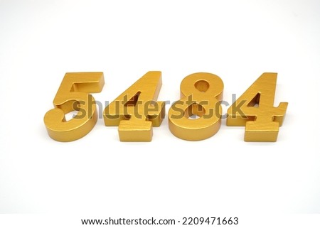  Number 5484 is made of gold-painted teak, 1 centimeter thick, placed on a white background to visualize it in 3D.                                