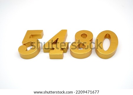  Number 5480 is made of gold-painted teak, 1 centimeter thick, placed on a white background to visualize it in 3D.                                