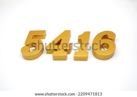   Number 5416 is made of gold-painted teak, 1 centimeter thick, placed on a white background to visualize it in 3D.                                