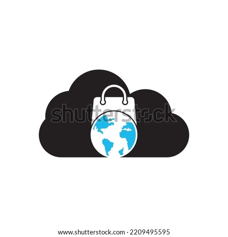 World Shop cloud shape concept Logo Template Design Vector. Earth and sale symbol or icon. globe and market logotype design template.