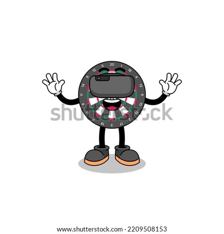 Illustration of dart board with a vr headset , character design