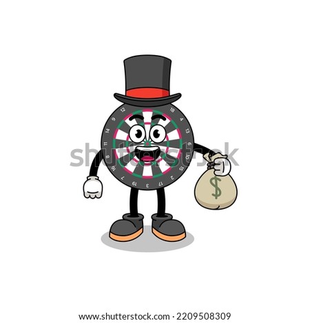 dart board mascot illustration rich man holding a money sack , character design
