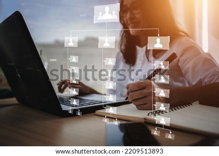 business hierarchy Automate business processes and workflows with flowcharts, virtual screens, Mindmap or Organigram, relationship of command or subordination between members. Royalty-Free Stock Photo #2209513893