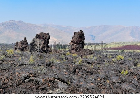 Panoramic image of the National Monument and Preserve Craters of the Moon. Detailed image of lava formations. Idaho, US
