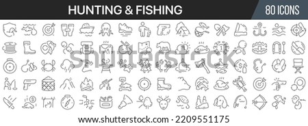 Hunting and fishing line icons collection. Big UI icon set in a flat design. Thin outline icons pack. Vector illustration EPS10