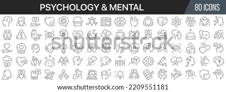 Psychology and mental line icons collection. Big UI icon set in a flat design. Thin outline icons pack. Vector illustration EPS10 Royalty-Free Stock Photo #2209551181