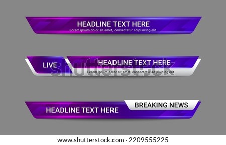 Newscast lower third banner vector. Set of lower third bar templates for breaking news, sports news on television, video and media online Royalty-Free Stock Photo #2209555225