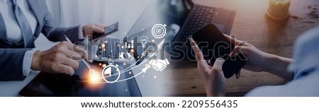Man using mobile online banking and make payment, Business people using mobile phone with credit card, Mobile banking network, online payment, digital marketing, business technology.