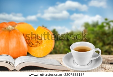 Hot tasty cup of tea, autumn concept