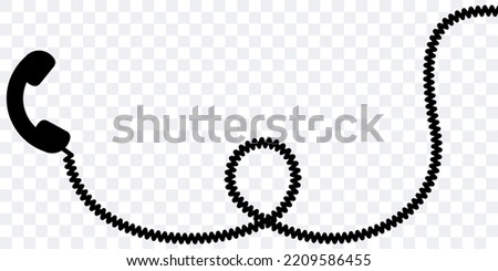 Telephone receiver with a cord. Phone handset with extension cord. Black silhouette isolated on a white background. Vector clipart. Royalty-Free Stock Photo #2209586455