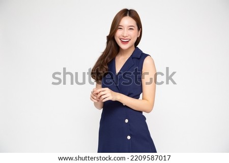 Young Asian woman smiling isolated on white background