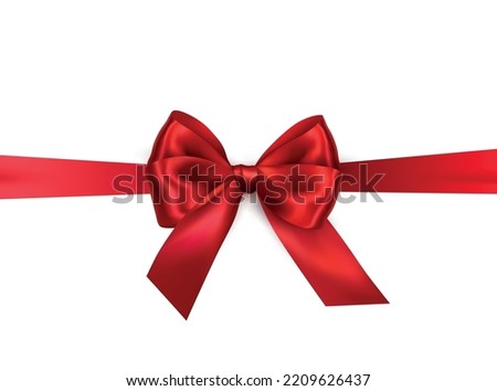 Vector bright red shiny ribbon with decorative bow on white background - invitation, gift wrapping or card design