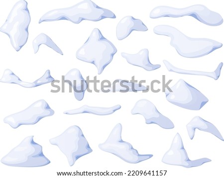 Snow caps and snowdrifts set. Snowy elements isolated on white background. Vector template in cartoon style Royalty-Free Stock Photo #2209641157