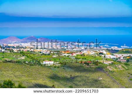 Aerial view of coastline of Gran Canaria stretching towards Las Palmas, Canary Islands, Spain.