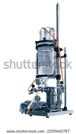 Glass chemical laboratory equipment, equipment for medical experiments, glass equipment close-up, apparatus for lab,  medical device conceppt on white