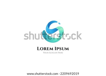 Abstract letter S logo with water splash effect with natural color Royalty-Free Stock Photo #2209692019