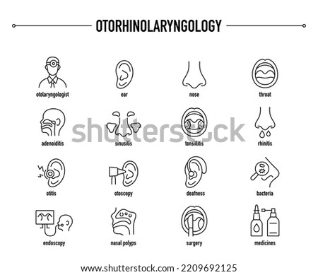 Otorhinolaryngology icon set. Line editable medical icons. Royalty-Free Stock Photo #2209692125