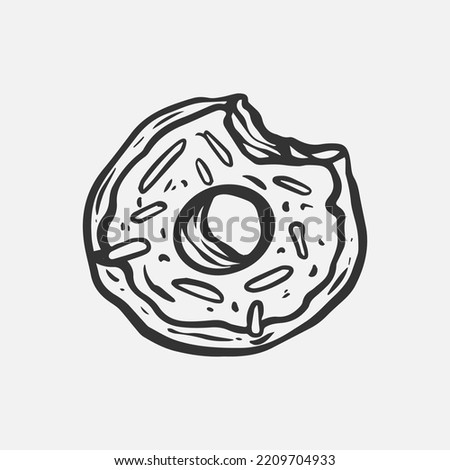 Amazing donut clip art very easy to use for all purposes. Donut illustration in black and white vector. Snacks with great engraving details.