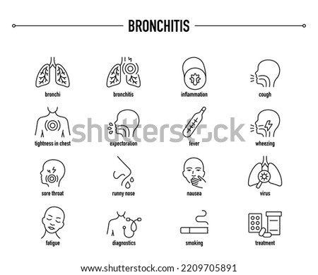 Bronchitis symptoms, diagnostic and treatment icon set. Line editable medical icons. Royalty-Free Stock Photo #2209705891