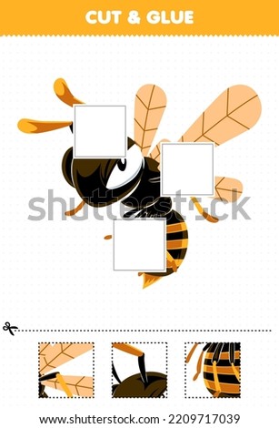 Education game for children cut and glue cut parts of cute cartoon wasp bee and glue them printable bug worksheet