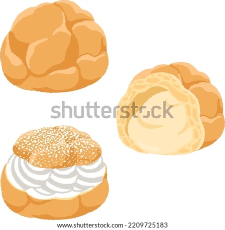 Cream puff is a Western confectionery made by filling hollow dough with custard cream. Royalty-Free Stock Photo #2209725183