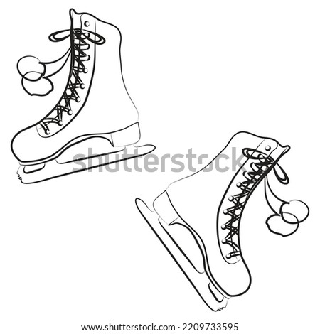 Figure skates vector illustration isolated on white. Hand drawn line art, doodle, sketch, clip art. Winter, seasonal, sport. Object, logo, sign or symbol.