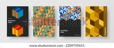 Multicolored placard design vector concept collection. Amazing mosaic shapes magazine cover layout bundle.