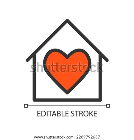 Loving environment at home red pixel perfect RGB color icon. Help homeless people. Provide with dwelling. Isolated vector illustration. Simple filled line drawing. Editable stroke. Arial font used