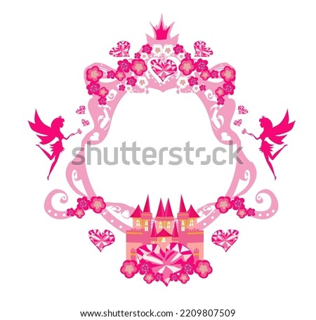 Fairytale frame with little fairies and castle