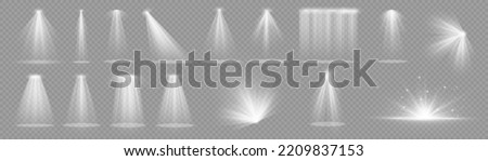 Vector spotlight. White color light effect. Glowing isolated golden sparkling light effect. Spark spotlight special effect design. Ray vector element. Glowing isolated yellow transparent. Royalty-Free Stock Photo #2209837153