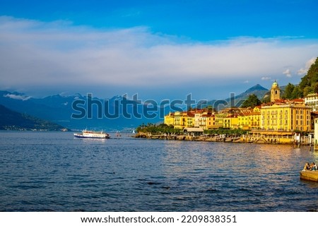 The town of Bellagio, on Lake Como, photographed on a summer day.
