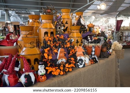 Halloween decorations for sale in a store, Trick or Treat sign