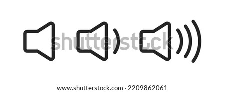 Volume icons. Sound volume icon. Speaker sign. Volume control button. Sound on, off, low, high. Volume mute symbol. Vector illustration. Royalty-Free Stock Photo #2209862061