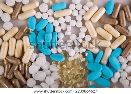 different medicine drugs, pills, tablets. pharmaceutical medicine pills on white background	