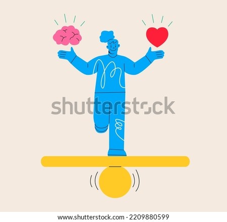 Smiling woman find balance between heart and brain. Rational reasonable and emotional choice. Colorful vector illustration         
 Royalty-Free Stock Photo #2209880599