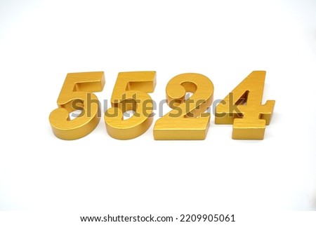   Number 5524 is made of gold-painted teak, 1 centimeter thick, placed on a white background to visualize it in 3D.                              