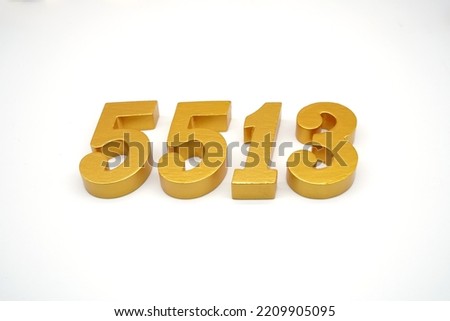  Number 5513 is made of gold-painted teak, 1 centimeter thick, placed on a white background to visualize it in 3D.                                