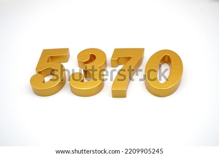    Number 5370 is made of gold-painted teak, 1 centimeter thick, placed on a white background to visualize it in 3D.                                 
