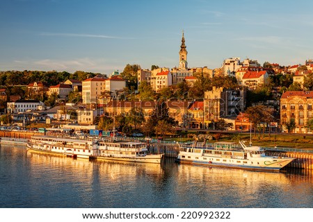 Panorama of Belgrade with river sava on a sunny day Royalty-Free Stock Photo #220992322