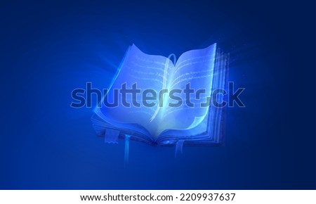 Digital book symbol of knowledge and wisdom in a futuristic style. Online learning concept. Vector illustration of magic book or portal