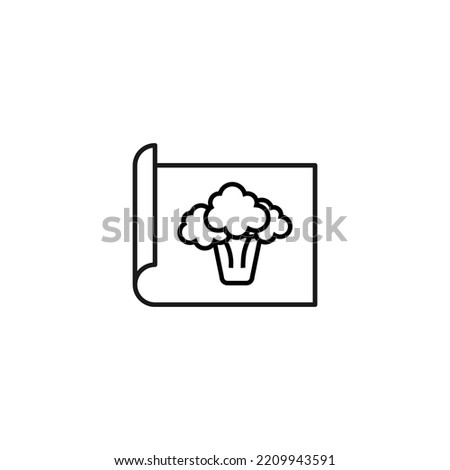 Art, picture, image concept. Simple monochrome isolated sign. Editable stroke. Vector line icon of broccoli on paper sheet