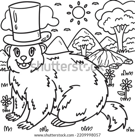 Groundhog with Top Hat Groundhog Day Coloring 